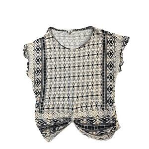 Lucky Brand Boho Geometric Print Top Women’s Large Short Sleeve Twist Hem